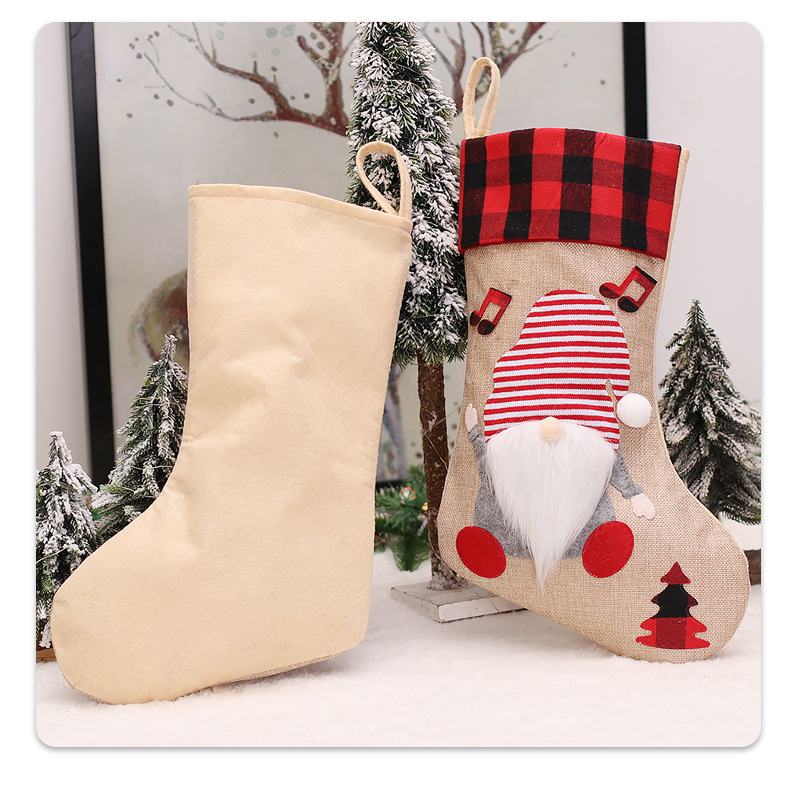 Christmas Stockings Plaid Santa Faceless Doll Tree Decorations_voghion.com