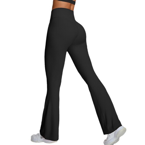 New Nude-feel High-Waisted Yoga Flared Pants for Women—Tummy-Control and Hip-Lifting Sports Cropped Wide-Leg Pants for Outdoor Running and Fitness