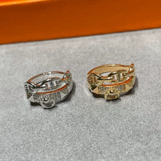 高品质V金CNC猪鼻子双层戒指男女情侣对戒高级感镶钻指环直播代发