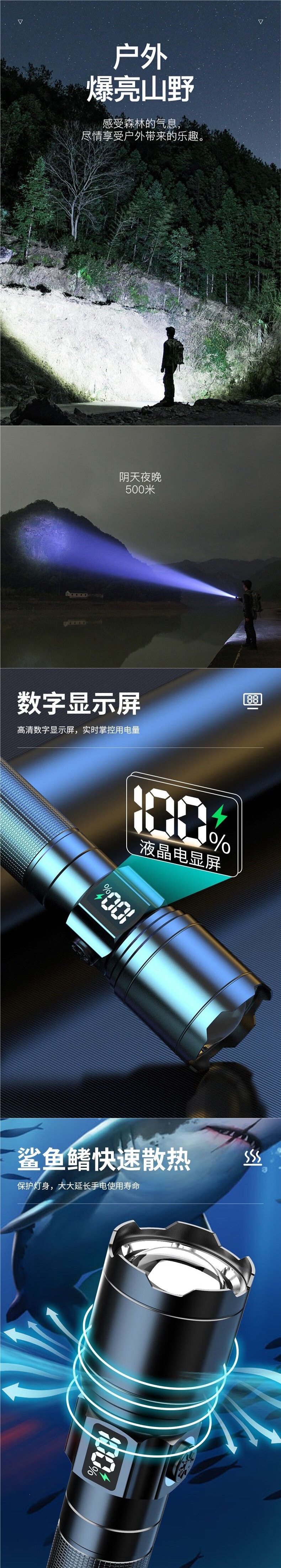 White laser high-brightness flashlight, small zoomable, ultra-long battery life, mini long-range ultra-bright portable cycling light