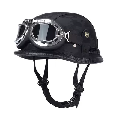 Helmet, Retro Half Helmet for, Motosiklet dəbilqələri - m55-56-black-camouflage-silver-frame-harley-mirror
