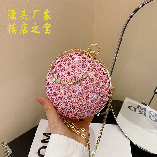 Evening bag, new chain women's bag, high-end light luxury crossbody bag, spherical handbag, bright diamond fashion shoulder bag