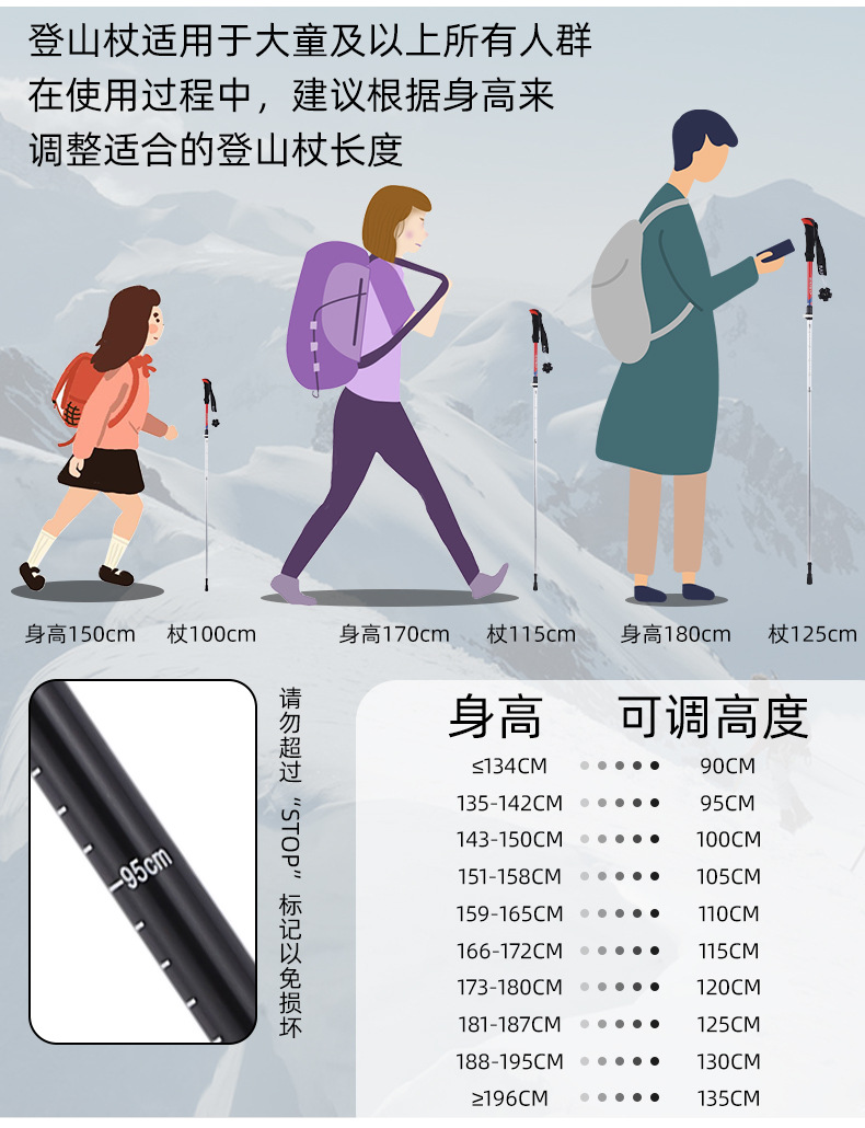 四节折叠铝合金登山杖拐杖户外露营徒步爬山棍手杖运动装备批发详情17