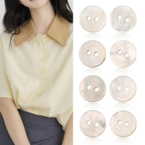 Shell shirt buttons white butterfly shell two-eye small buttons chiffon shirt cuff open jacket top cuff buttons