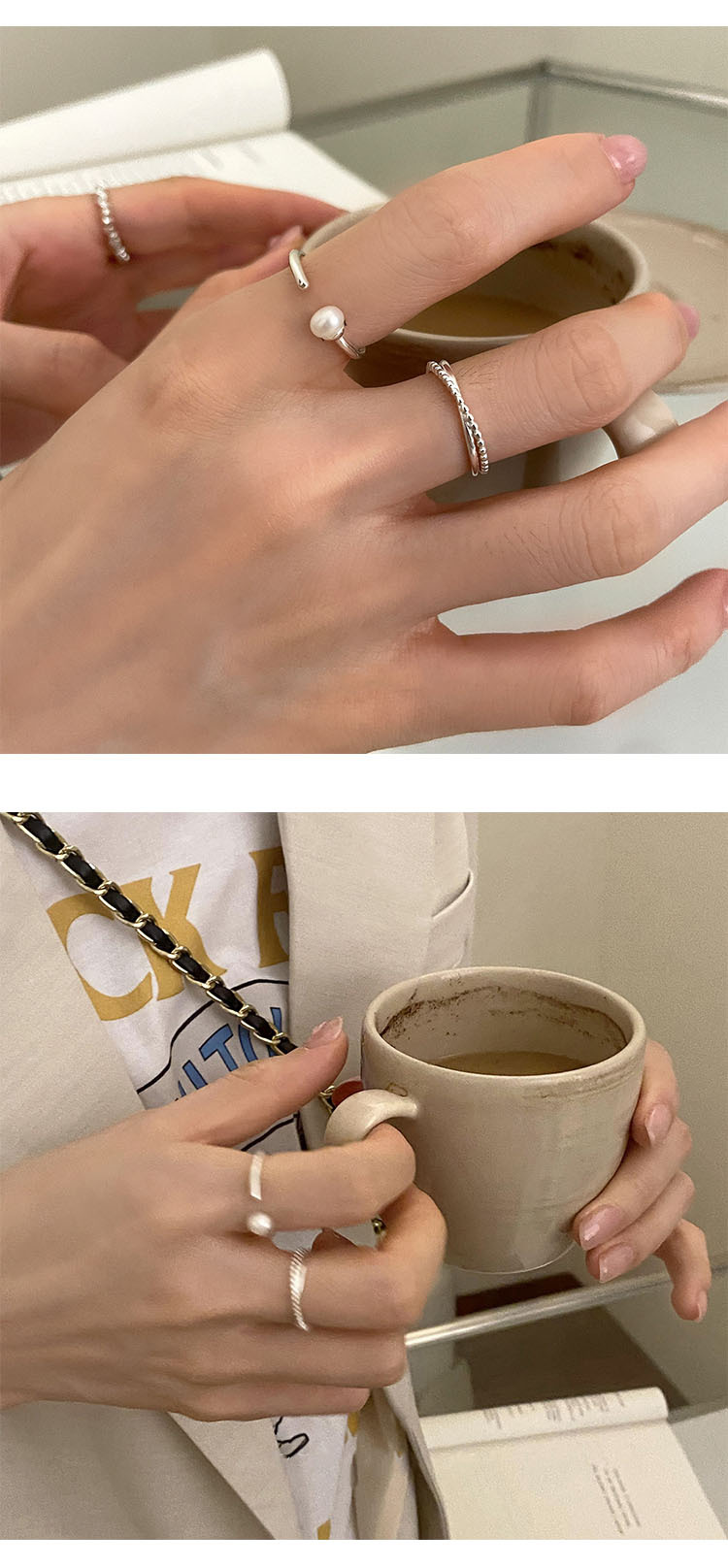 Minimalistischer Perlenring Damen Korean Style Offener Ring_voghion.com