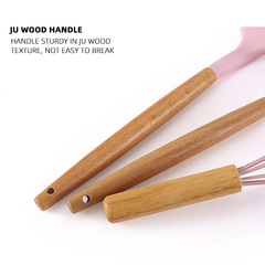 Cross-border silicone kitchenware household non-stick cooking spatula baking colorful wooden handle kitchen supplies