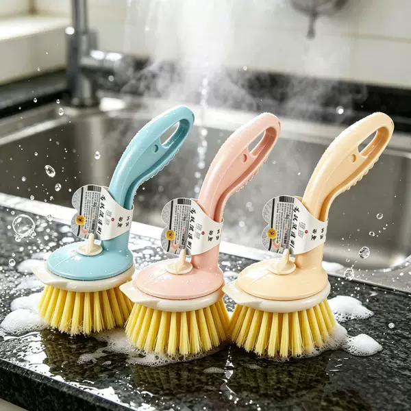 Curved handle pot brush, hangable kitchen cleaning dishwashing brush, stove cleaning brush, dishwashing and pot washing brush, manufacturer's stock wholesale