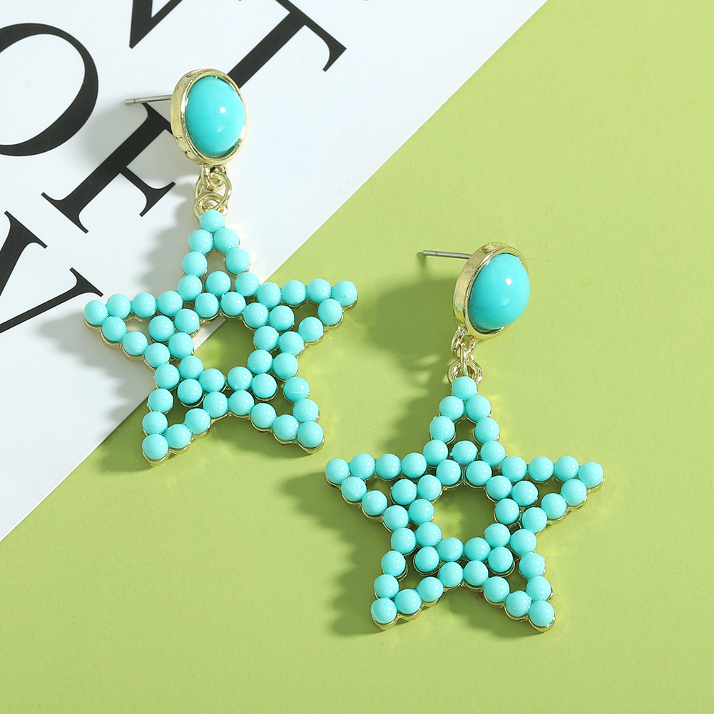 Hollow Rice Bead Five-pointed Star Korean Style Earrings Wholesale Jewelry Nihaojewelry display picture 3