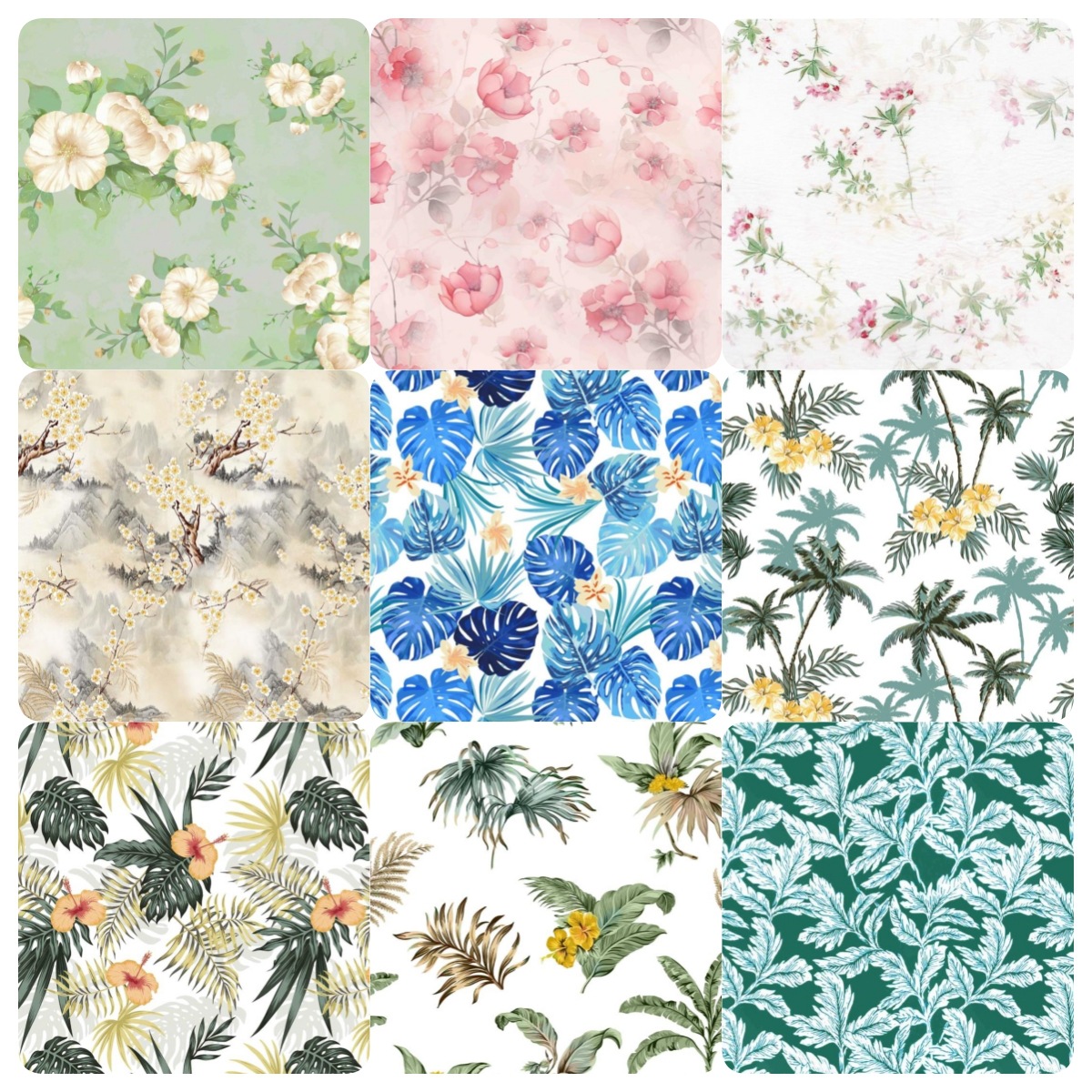 数码直喷天丝棉印花布 热带雨林椰树印花锦棉印花衬衣沙滩裤面料