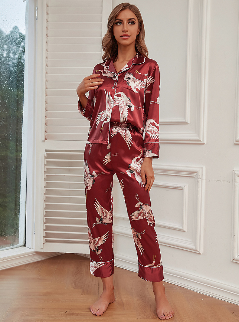 Nihaojewelry Crane Printed Long-sleeved Trousers Pajamas Two-piece Set Wholesale display picture 14