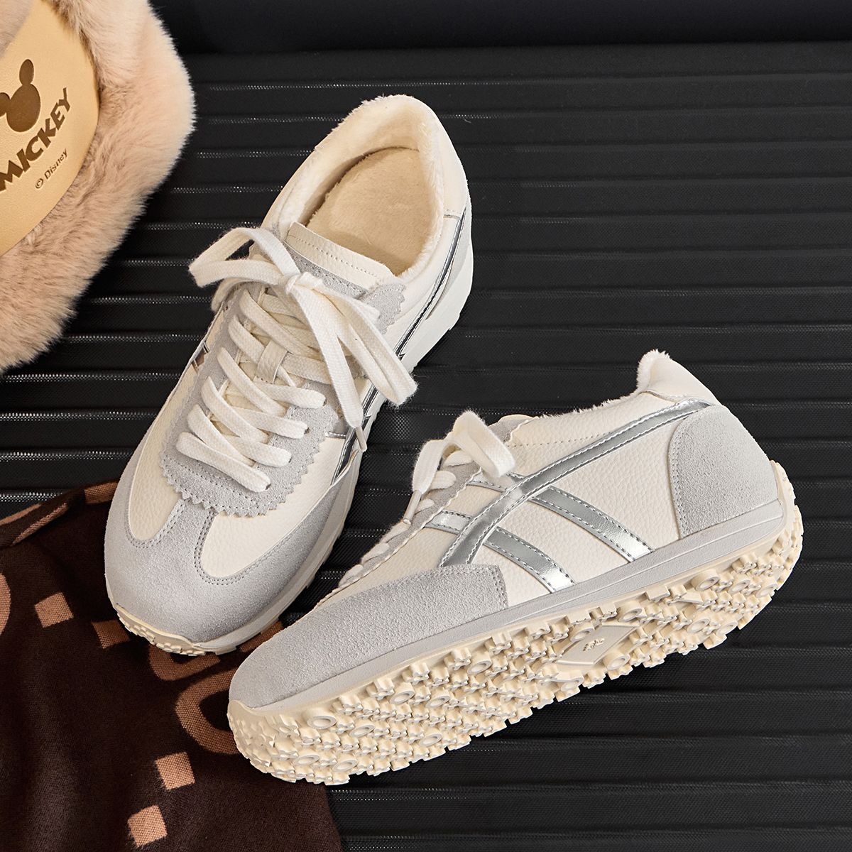 真皮复古加绒德训鞋女2024秋冬新款内增高小个子休闲运动鞋小码32