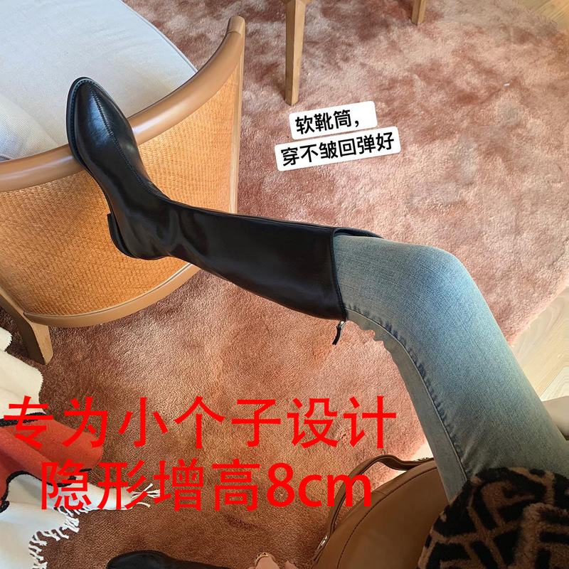 Inner Heightened Rear Zipper V-Mouth Western Cowboy Boots Women's High Heel Pointed Knight Boots High Barrel Boots Small Size Inner Heightened Rear Zipper V-Mouth Western Cowboy Boots Women's High Heel Pointed Knight Boots High Barrel Boots Small Size