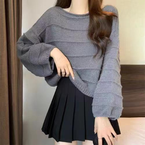 Dopamine bright early autumn lazy style women's short sleeve sweater outerwear knitted top high-waist base shirt