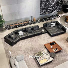 意式极简迪兰沙发高端别墅大平层真皮沙发现代客厅大户型贵妃转角