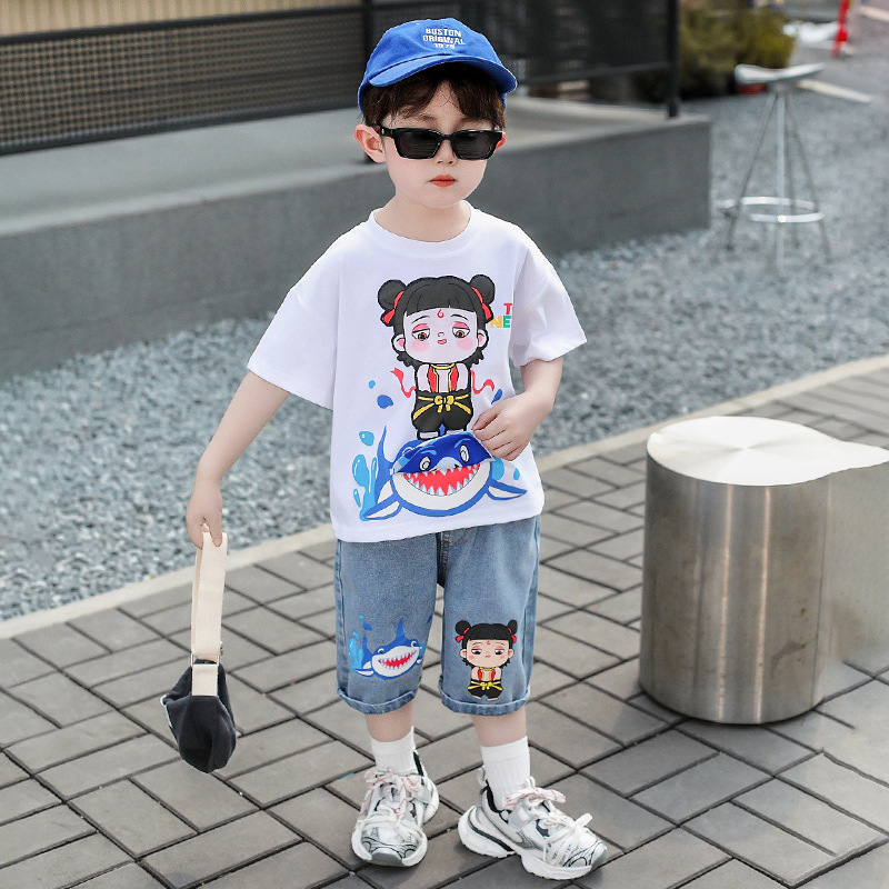 7854 Nezha ropa para niños traje para niños verano 2025 ropa de manga corta para niños nuevos tesoros para hombres ropa de verano