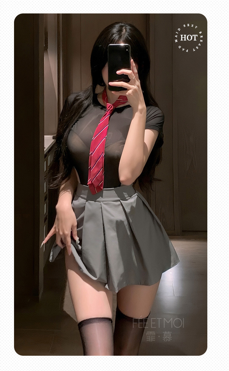Feimu Selects JK Uniform Costume Set with Pleated Skirt, Tie and Thong — detail image 40