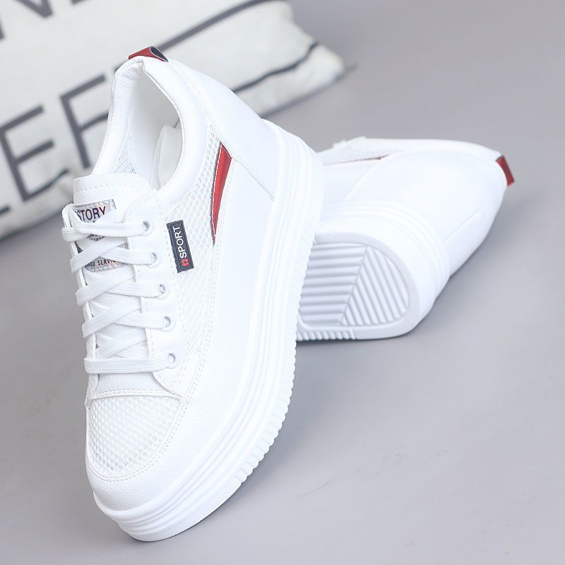 2026 Spring And Autumn Breathable White Shoes For Women, Thick Sole With 4CM Internal Height Increase, Slimming,_vogvips.com