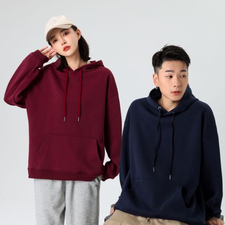 【軒柯】重磅連帽衛衣男潮牌純色上衣春秋季帽衫情侶外套加絨加厚