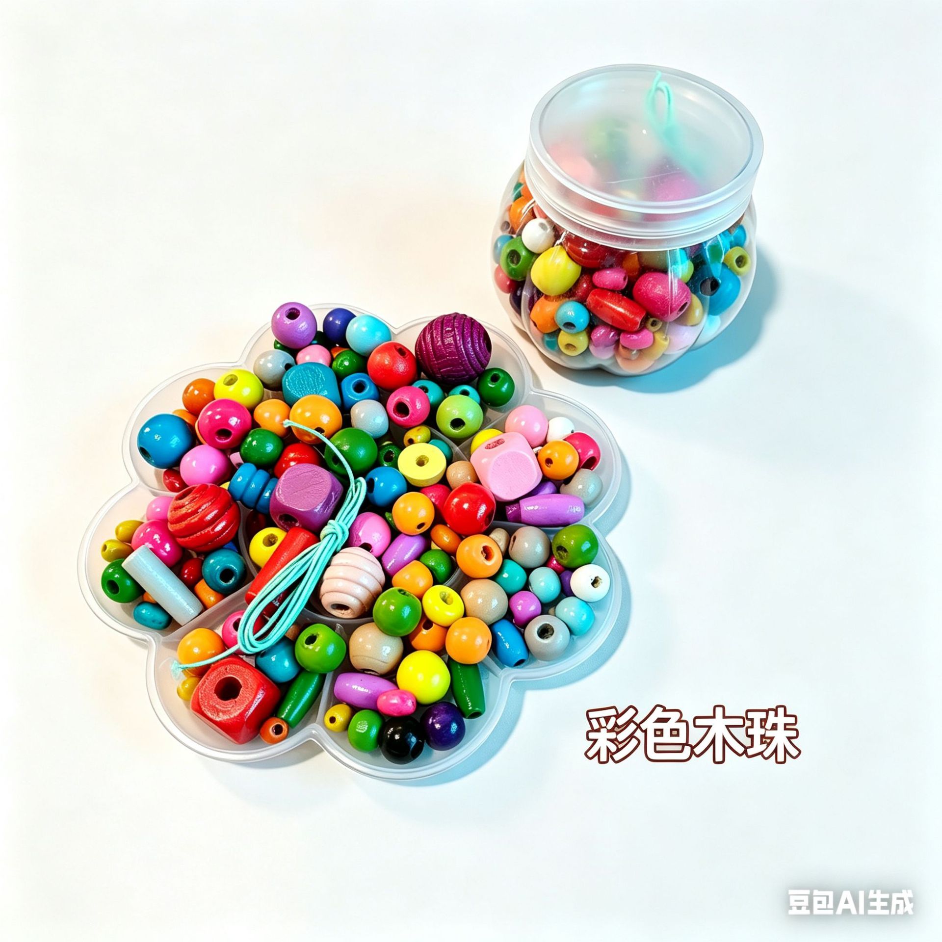 儿童手工串珠散珠彩色混规格珠子DIY手链饰品配件幼儿园手工木珠