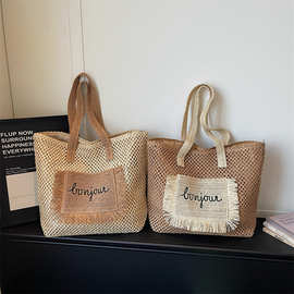 跨境个性化创意草编包手工编织包优雅简约时尚手提包定沙滩包女包