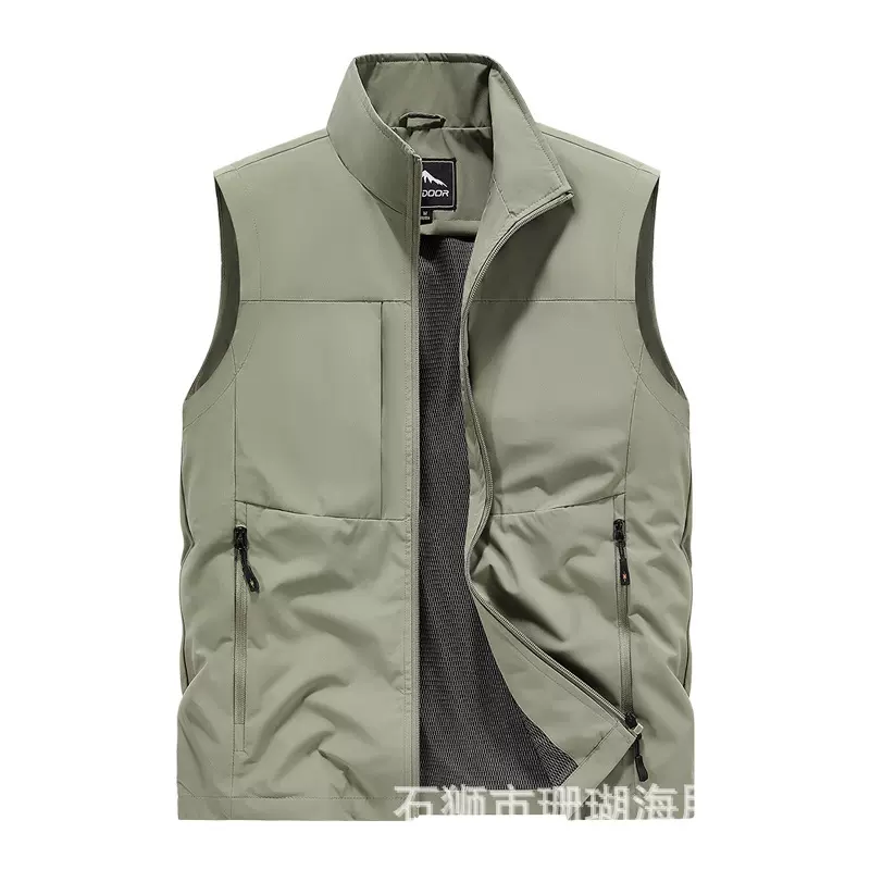 春秋款休闲坎肩男士马甲背心户外中老年口袋无袖男士外套马甲立领