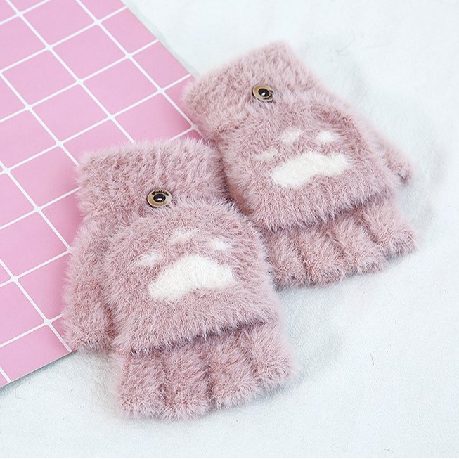 knitted velvet keep warm gloves
