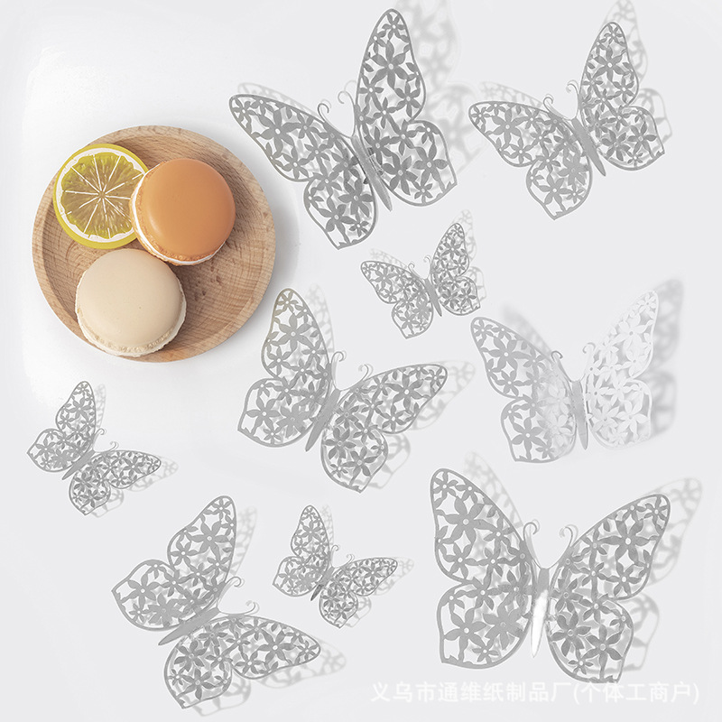 12 pegatinas doradas de mariposas huecas para pared, pegatinas de mariposas para decoración de paredes del hogar, pegatinas creativas de mariposas.