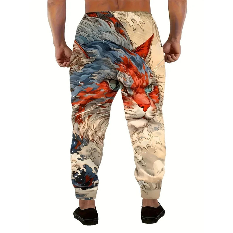 2025 Men's Jogger Loose Cat and Sea Breeze 3D Printed Suitable for Sports Pants Casual Sports Gym Running