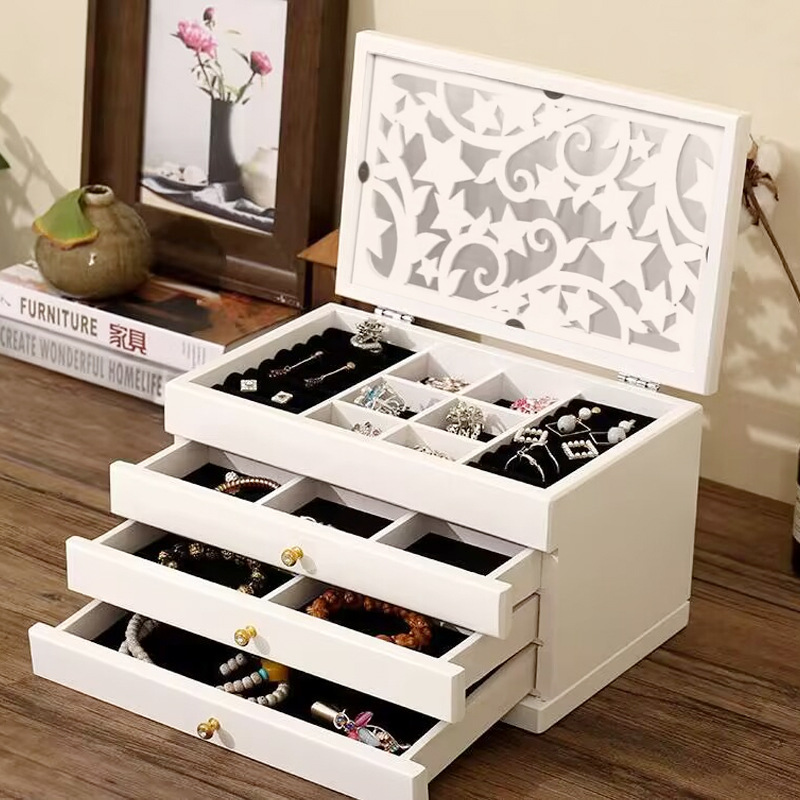 Fábrica transfronteriza caja de joyería de madera pendientes collar caja de almacenamiento caja de joyería de madera maciza vintage caja de anillo de joyería