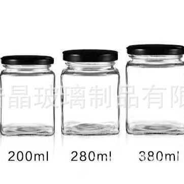 豆酱玻璃瓶蜂蜜瓶罐头瓶 酱料瓶果酱瓶方形腐乳瓶酱菜瓶麻辣酱瓶