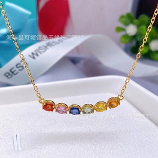 Natural color sapphire pendant S925 silver inlaid necklace clavicle chain fashion Joker jewelry manufacturers wholesale