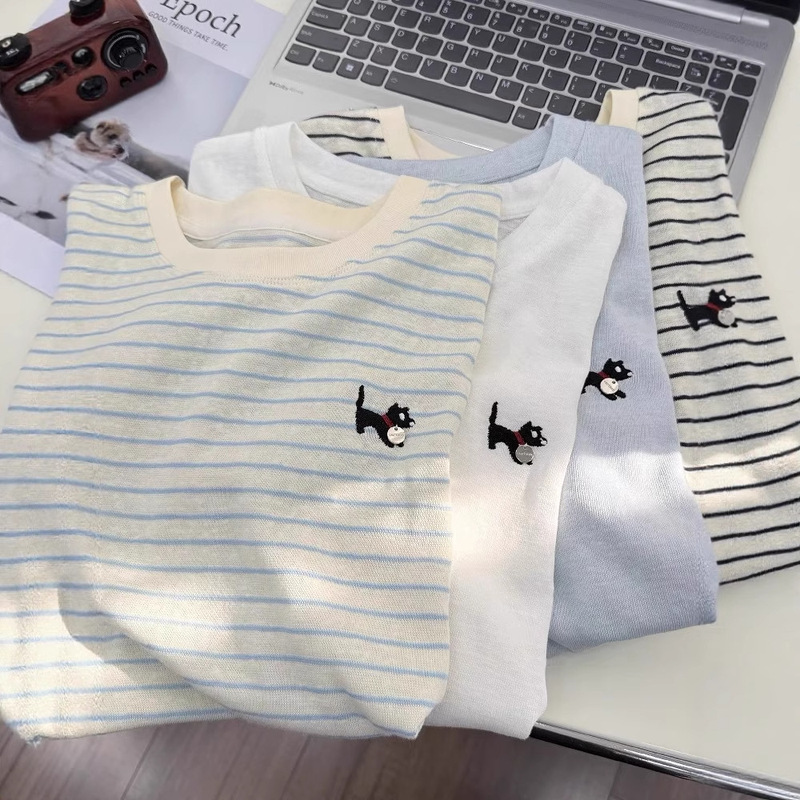 Casual Contrast Color Striped T-Shirt Sun Protection Shirt 2025 Summer Niche Design Striped Thin Long Sleeve Top for Women Casual Contrast Color Striped T-Shirt Sun Protection Shirt 2025 Summer Niche Design Striped Thin Long Sleeve Top for Women
