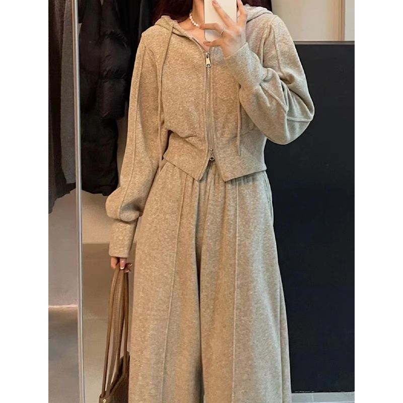 Plus Size Women's Autum Casual Sports Cashmere Suit Women's Korean Style High-End Two-Piece Set for Fat mm 120kg
