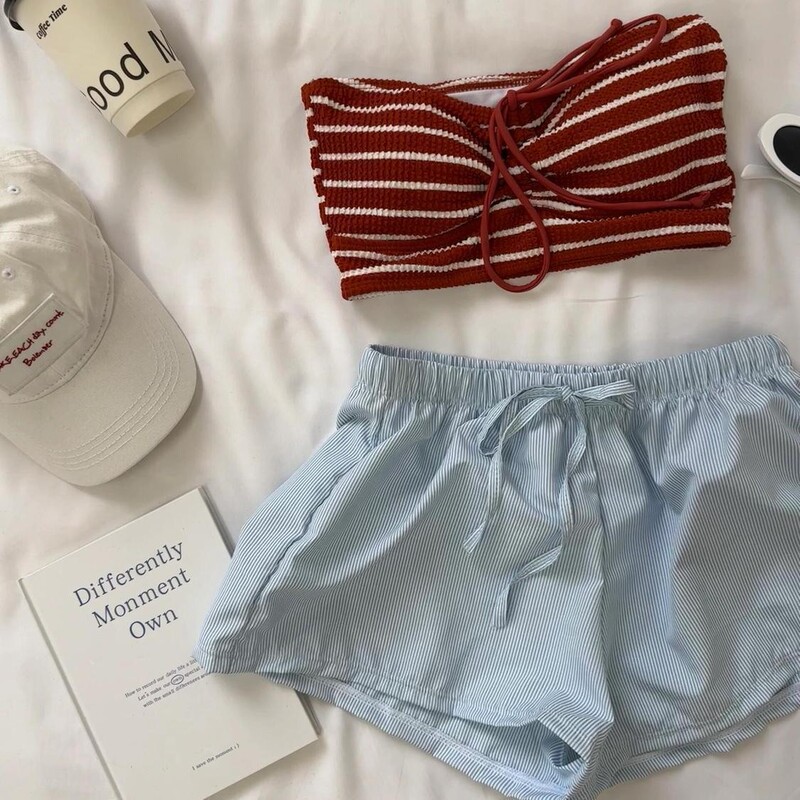 Source Manufacturer Striped Bikini Bandeau Halterneck Split Swimsuit Women's Beach Pants Three-Piece Set Sexy Hot Girl