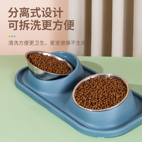 猫碗不锈钢宠物碗斜口狗碗护颈狗粮碗防打翻喝水喂食双碗宠物用品