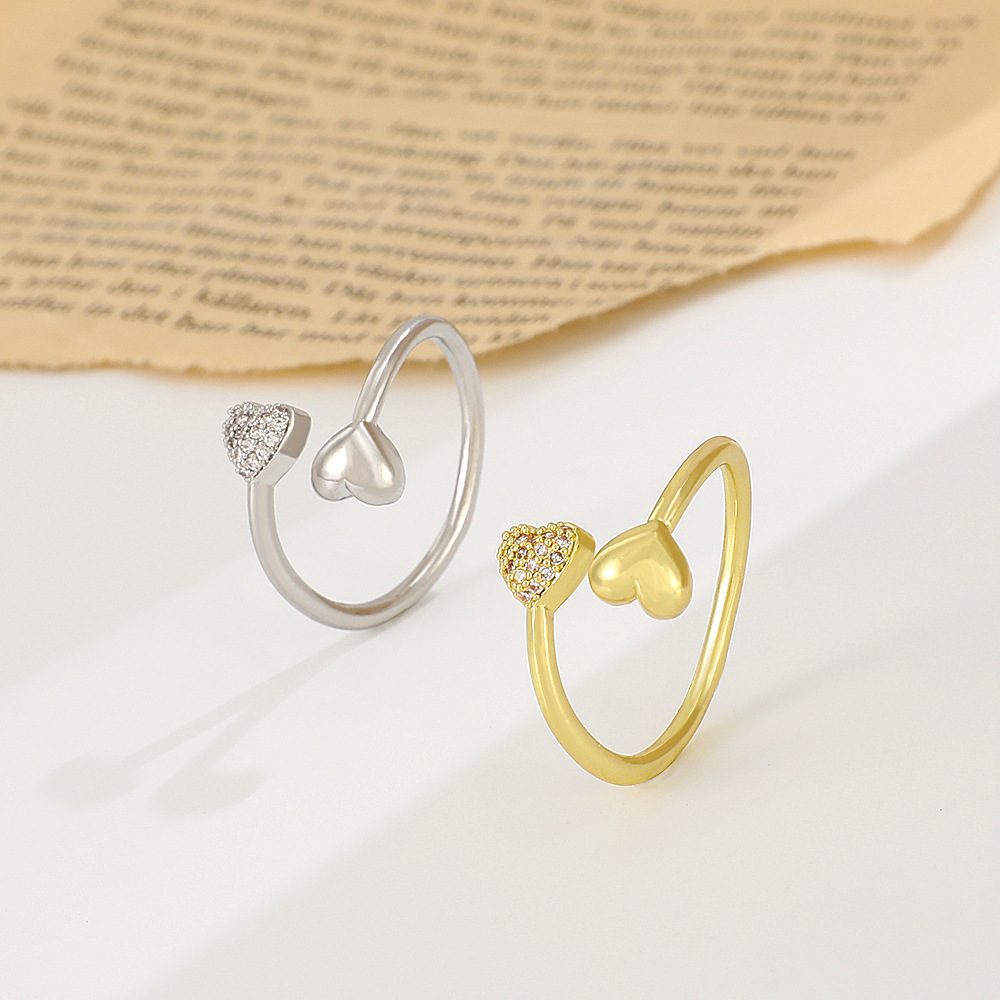 Elegant Heart Shape Copper Inlay Zircon Open Ring