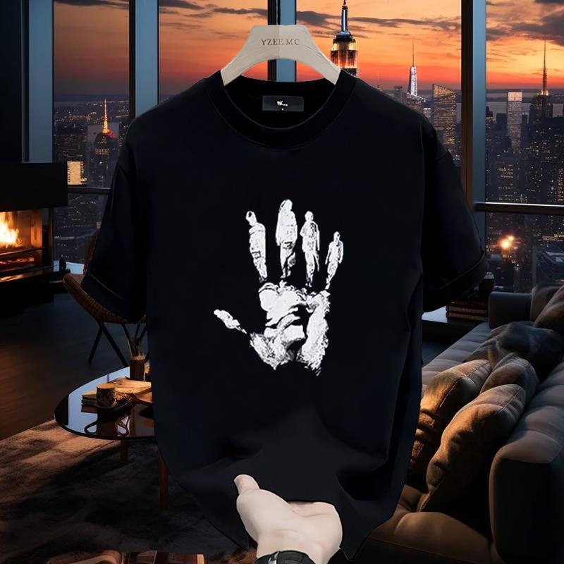 New American style graffiti letter printing loose half sleeve T-shirt original retro casual short sleeve top combed cotton trend New American style graffiti letter printing loose half sleeve T-shirt original retro casual short sleeve top combed cotton trend