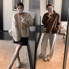 环保貂绒皮草外套女显瘦毛毛大衣年轻款圆领软糯小个子开衫批发