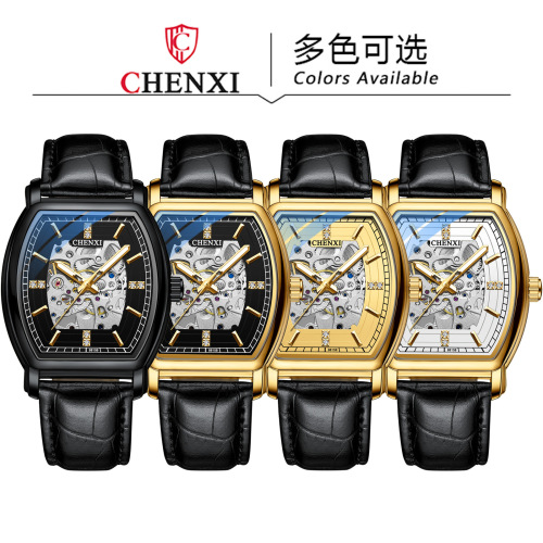 Dawn Barrel Type Fully Automatic Mechanical Watch Men's Genuine Leather Hollow Luminous Waterproof Cross-Border Live Foreign Trade Mechanical Watch