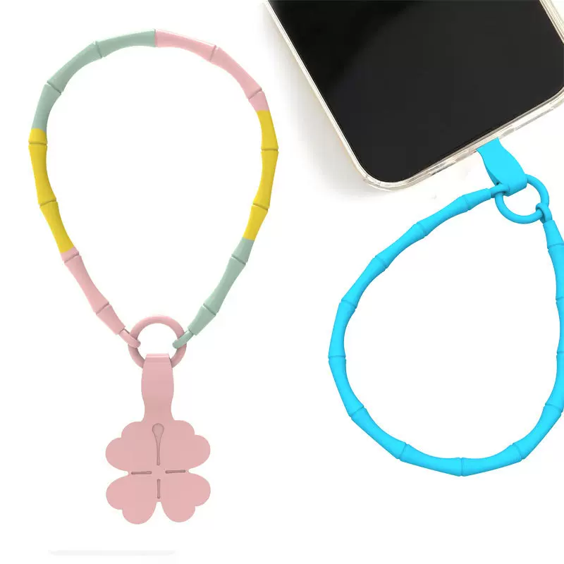 彩色弹力手机挂绳新款 结实耐用硅胶 男女通用 手腕绳 手机绳挂片