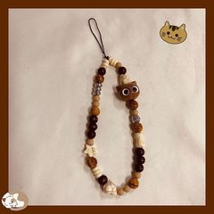 アンティークブラウン携帯電話チェーンかわいいセラミック猫手作りdiyビーズペンダント子猫ccdカメラストラップ