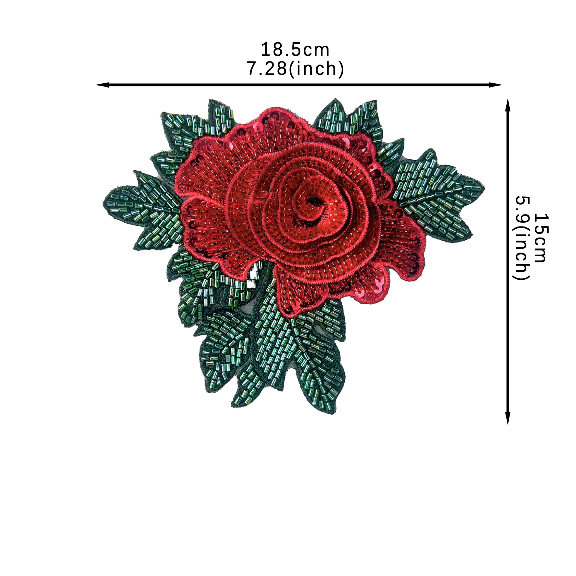 Rosa roja pequeña de alta densidad flor bordado con cuentas pegatinas de tela ropa falda ropa parche de estilo étnico cosido a mano