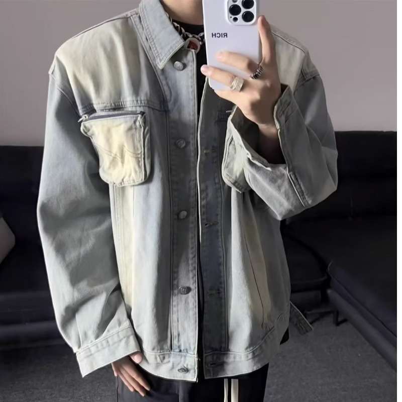 Retro denim autumn demi-season removable jacket for men and women