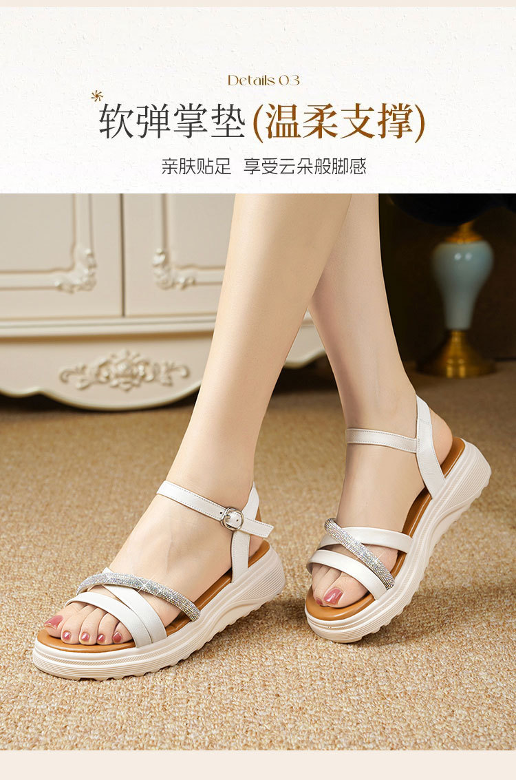 Sandal nữ đế xuồng cao gót đính đá da bò mềm — Trắng kem【Da bò lớp đầu】 chi tiết 15