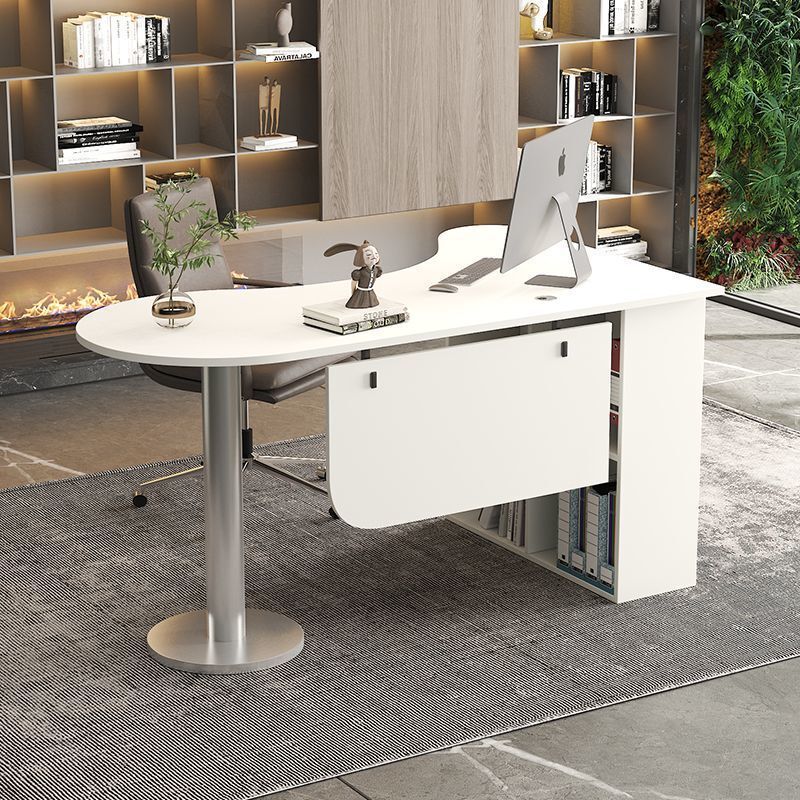 Office Computer Desk, Desktop Desk, Simple Fan-Shaped Table, Curved Manager's Desk, Single L-Shaped Office Desk, Lacquered Finish Office Computer Desk, Desktop Desk, Simple Fan-Shaped Table, Curved Manager's Desk, Single L-Shaped Office Desk, Lacquered Finish