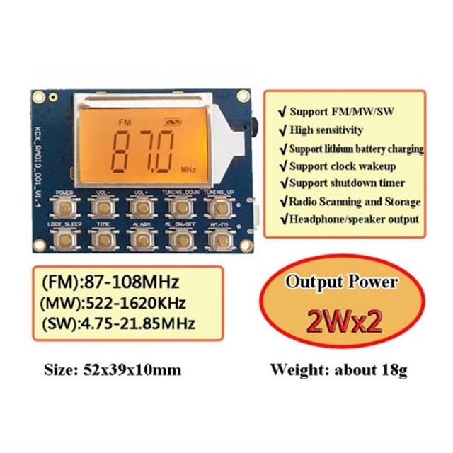 新品FM MW SW 全波段数字显示时钟收音机模块短波中波GS321