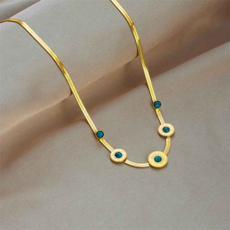 Fashion Round Oval Titanium Steel Inlay Turquoise Necklace 1 Piece display picture 6