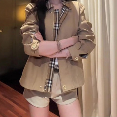 复古美式ins大码假两件翻领外套夹克女秋季新款宽松显瘦休闲上衣