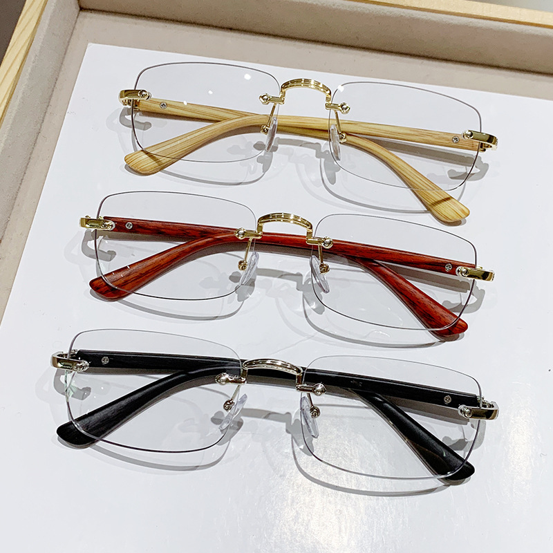 Gafas sin montura que cambian de color sensibles a la luz Gafas de lectura de pierna de grano de madera de sensación de alta calidad