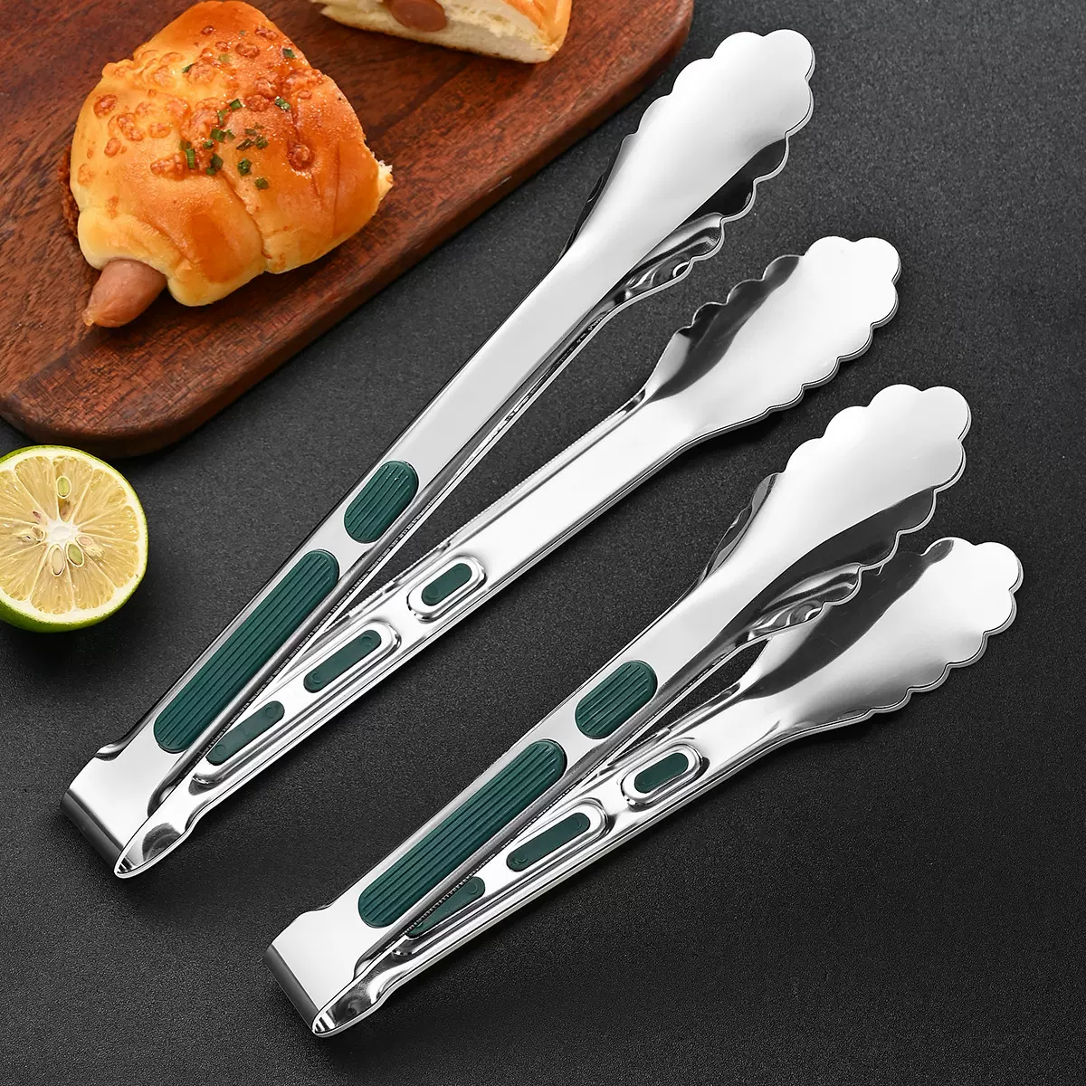 批发家用韩式烤肉夹子商用烧烤夹厨房三线牛排食物夹不锈钢食品夹